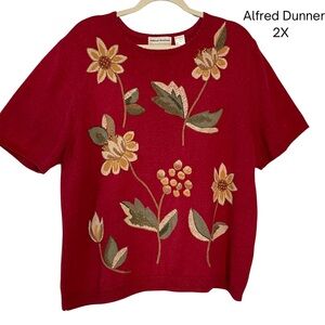 Alfred Dunner Vintage Embroidered Floral Sweater Top Size 2X P2P: 25” L: 27”